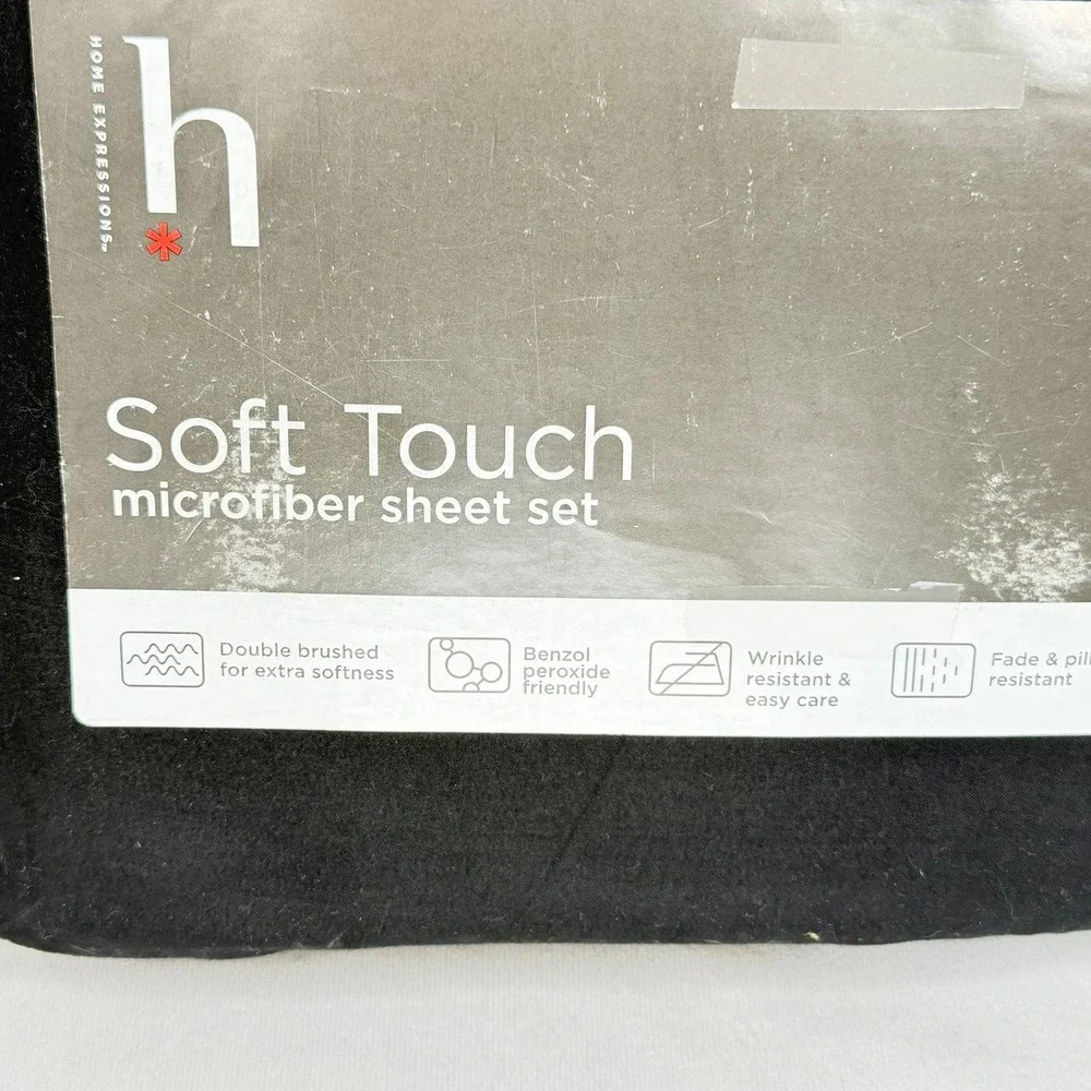 Home Expressions Soft Touch Twin Sheet Set Black Microfiber 3 Piece Set New